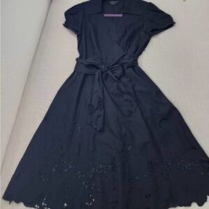 BCBGMaxAzria black wrap Puff Sleeve Midi Dress